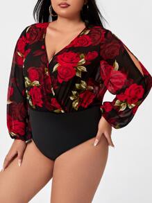 SHEIN SXY 大碼印花開衩袖V領連身背心 - 彩色 - 查看 3