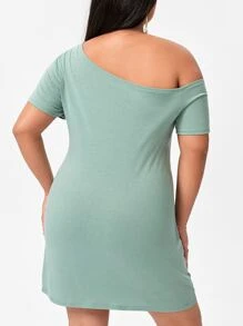 SHEIN Unity Đầm Plus Size xoắn lại màu trơn Giải trí - Màu xanh Bạc hà - Xem 2