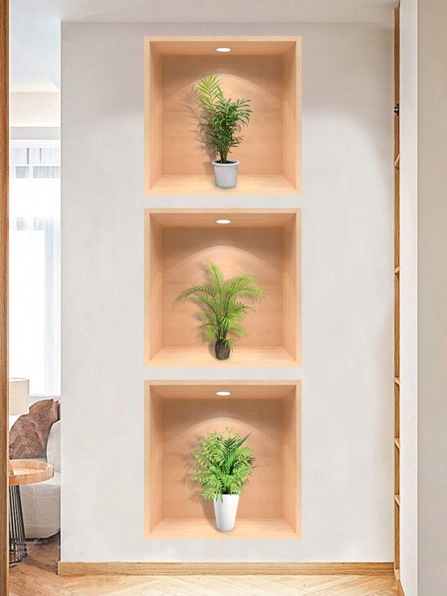 1Set/3pcs Self-Adhesive PVC Wall Sticker,Simple Potted Plant Pattern Removable Wall Decal For Home Decoration,Stickers,Wall Decal, Vinyl Decal For Home Decorations,Spring Decoration Items Refresh Your Home,Rama Decoration Stickers - Multicolor - View 1