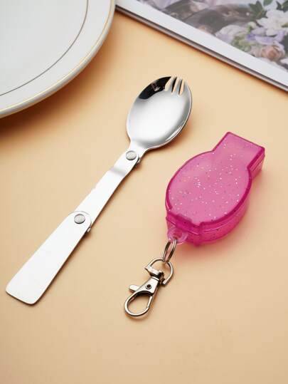 1pc Stainless Steel Multifungsi Sendok Garpu Lipat & 1pc Glitter Cover