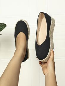 Minimalist Canvas Espadrille Flatform Shoes - Black - View 2
