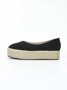Minimalist Canvas Espadrille Flatform Shoes - Black - View 3