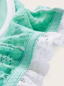 ROMWE Kawaii Floral Lace Lace-up Bralette - Mint Green - View 4
