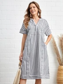 EMERY ROSE Striped Print Batwing Sleeve Tunic Dress - Multicolor - View 3