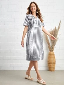 EMERY ROSE Striped Print Batwing Sleeve Tunic Dress - Multicolor - View 4