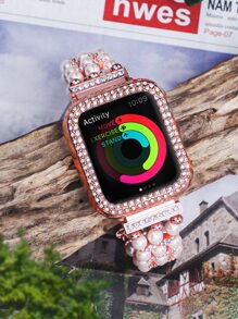 1入組珍珠手環錶帶適用於Apple Watch和1入組殼套 - 玫瑰金 - 查看 3