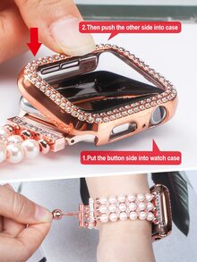 1入組珍珠手環錶帶適用於Apple Watch和1入組殼套 - 玫瑰金 - 查看 5