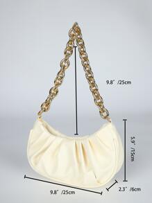 Minimalist Chain Ruched Bag - Beige - View 5