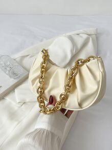 Minimalist Chain Ruched Bag - Beige - View 7