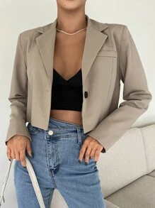 DAZY 纯色短款商务休闲西装外套 - 卡其色 - 查看 1