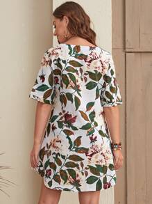 SHEIN LUNE Vestido Tipo Túnica Con Bolsillo En Diagonal Con Estampado De Plantas - Multicolor - Ver 2