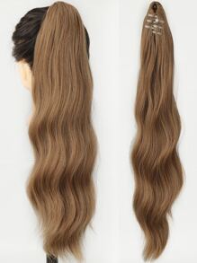 Claw Clip Long Curly Ponytail Synthetic Hair Extension - Light Brown - View 1