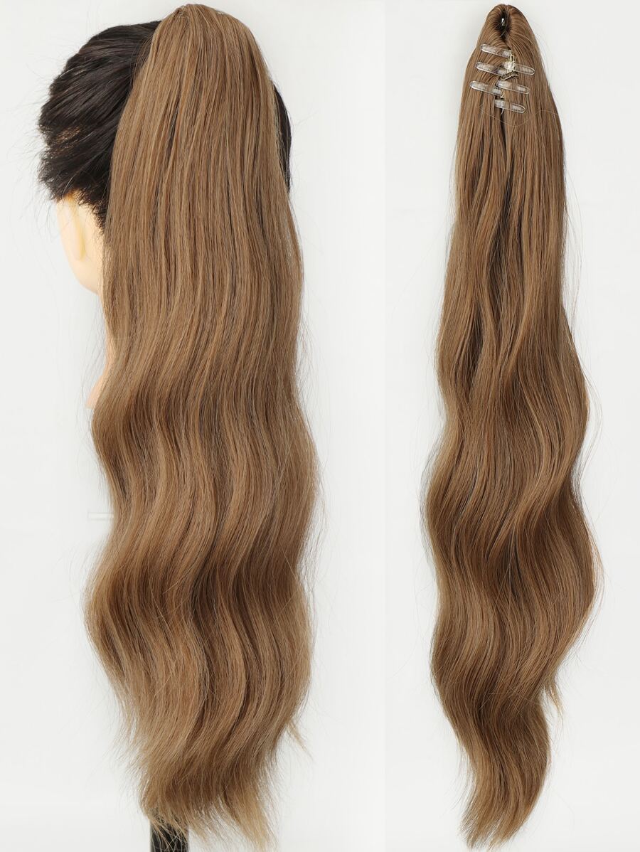 Claw Clip Long Curly Ponytail Synthetic Hair Extension - Light Brown - View 1