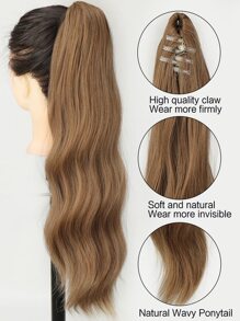 Claw Clip Long Curly Ponytail Synthetic Hair Extension - Light Brown - View 5
