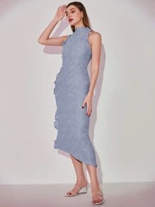 Modelyn Lettuce Trim Textured Dress - Dusty Blue - View 7