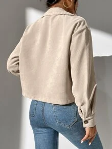 SHEIN PETITE Flap Pocket Drop Shoulder Jacket - Apricot - View 2