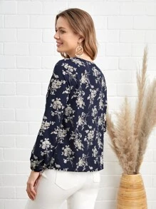 EMERY ROSE Blusa con estampado floral de manga farol - Multicolor - Ver 2