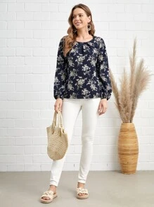 EMERY ROSE Blusa con estampado floral de manga farol - Multicolor - Ver 4