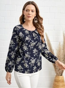 EMERY ROSE Blusa con estampado floral de manga farol - Multicolor - Ver 5