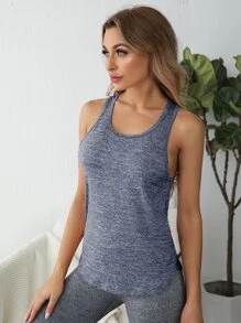 Yoga Basic 弧形下擺工字背心運動背心上衣 - 霧霾藍 - 查看 3
