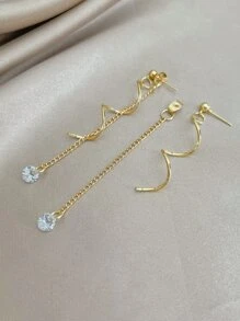 Bông tai thả xoắn ốc & rhinestone - Vàng - Xem 2