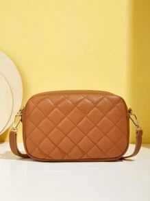 Fashionable New Quilted Diamond-Patterned Crossbody Mini Bag - Brown - View 3