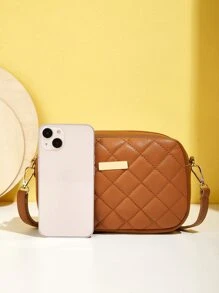 Fashionable New Quilted Diamond-Patterned Crossbody Mini Bag - Brown - View 4
