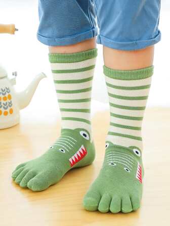 Toddler Boys Striped & Cartoon Graphic Toe Socks