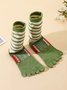 小男童條紋圖案和卡通圖案五趾襪 - 彩色 - 查看 2