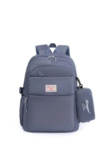 字母貼花裝飾防水功能背包帶零錢包書包適合研究生、青少年女孩、新生、大二、初中和高中學生、大學和高中，非常適合戶外、旅行和返校 - 藍色 - 查看 1