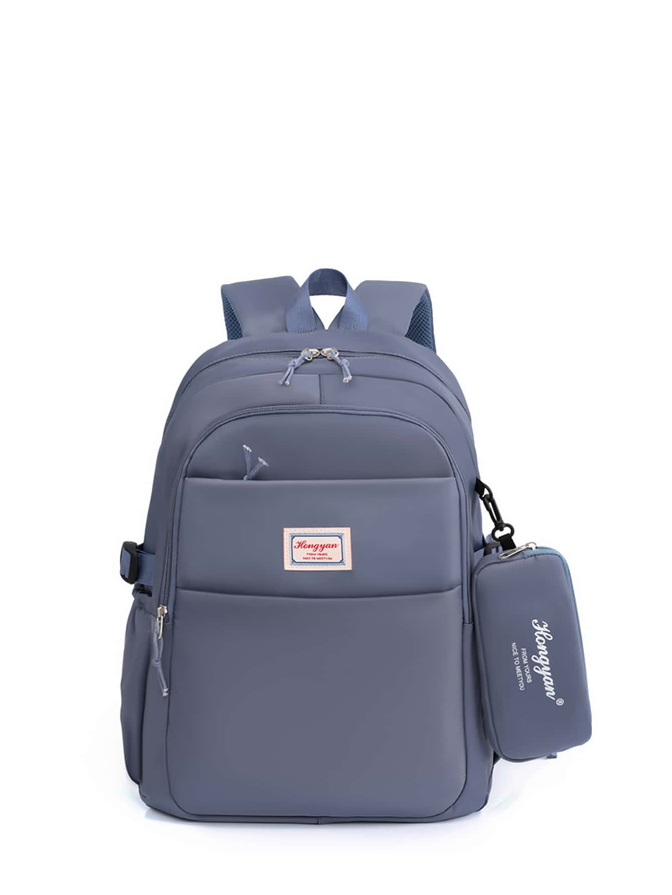 字母貼花裝飾防水功能背包帶零錢包書包適合研究生、青少年女孩、新生、大二、初中和高中學生、大學和高中，非常適合戶外、旅行和返校 - 藍色 - 查看 1