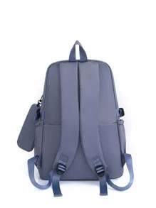 字母貼花裝飾防水功能背包帶零錢包書包適合研究生、青少年女孩、新生、大二、初中和高中學生、大學和高中，非常適合戶外、旅行和返校 - 藍色 - 查看 2