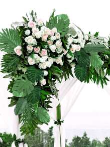 12入組人造熱帶印花樹葉 - 綠色 - 查看 2