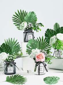 12入組人造熱帶印花樹葉 - 綠色 - 查看 3