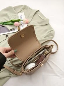 Metal Decor Flap Square Bag - Khaki - View 5