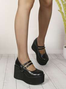 Giày nêm & Phẳng của Nữ Khóa màu trơn Punk - màu đen - Xem 1