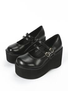 Giày nêm & Phẳng của Nữ Khóa màu trơn Punk - màu đen - Xem 2
