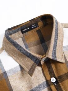 Manfinity Hypemode 1件寬鬆版型男士格紋襯衫,帶有翻蓋口袋、下垂的肩膀和領子設計（無連帽）