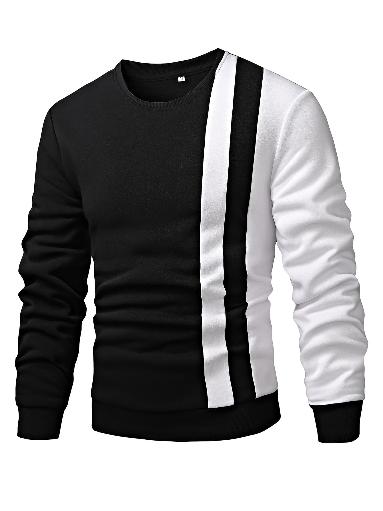 Manfinity Homme Men Color Block Sweatshirt Going Out Crew Neck Long Sleeve Casual Sweatshirt, For Friends, Husband, Boyfriend Gifts , Fall - Black and White - View 1