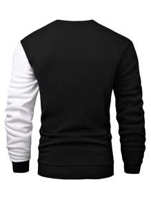 Manfinity Homme Men Color Block Sweatshirt Going Out Crew Neck Long Sleeve Casual Sweatshirt, For Friends, Husband, Boyfriend Gifts , Fall - Black and White - View 2