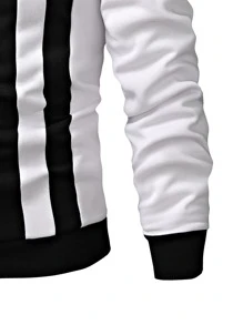 Manfinity Homme Men Color Block Sweatshirt Going Out Crew Neck Long Sleeve Casual Sweatshirt, For Friends, Husband, Boyfriend Gifts , Fall - Black and White - View 3
