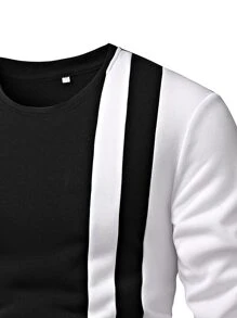 Manfinity Homme Men Color Block Sweatshirt Going Out Crew Neck Long Sleeve Casual Sweatshirt, For Friends, Husband, Boyfriend Gifts , Fall - Black and White - View 5