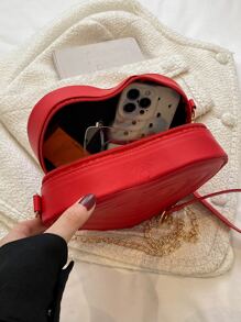 Mini霓虹紅色拼接心形鍊條新穎包裝,任何包包、禮物、搭配都很完美。非常適合作為連衣裙、婚紗、正式女裝、晚禮服、舞會禮服、生日裙等服飾搭配。最美的情人節禮物,適合女友、女士使用,非常適合購物和日常使用 - 紅色 - 查看 6