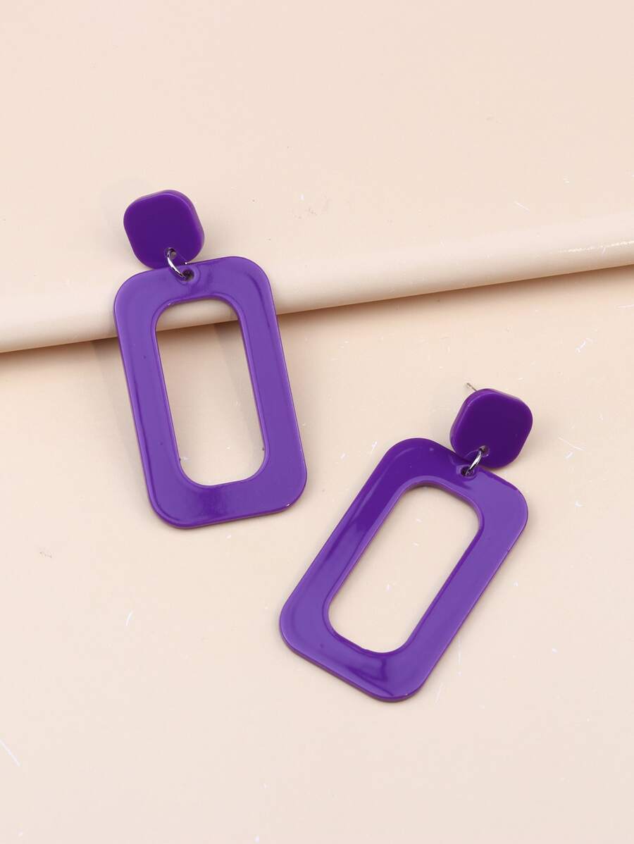 Rectangle Drop Earrings - Purple - View 1