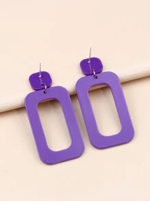 Rectangle Drop Earrings - Purple - View 2