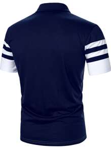 Manfinity Homme Men Two Tone Striped Half Button Polo Shirt - Blue and White - View 2
