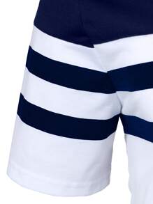 Manfinity Homme Men Two Tone Striped Half Button Polo Shirt - Blue and White - View 5