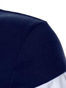 Manfinity Homme Men Two Tone Striped Half Button Polo Shirt - Blue and White - View 6