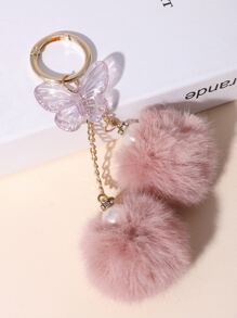Butterfly & Pom Pom Charm Keychain For back to school - Multicolor - View 1