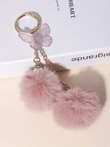 Butterfly & Pom Pom Charm Keychain For back to school - Multicolor - View 4